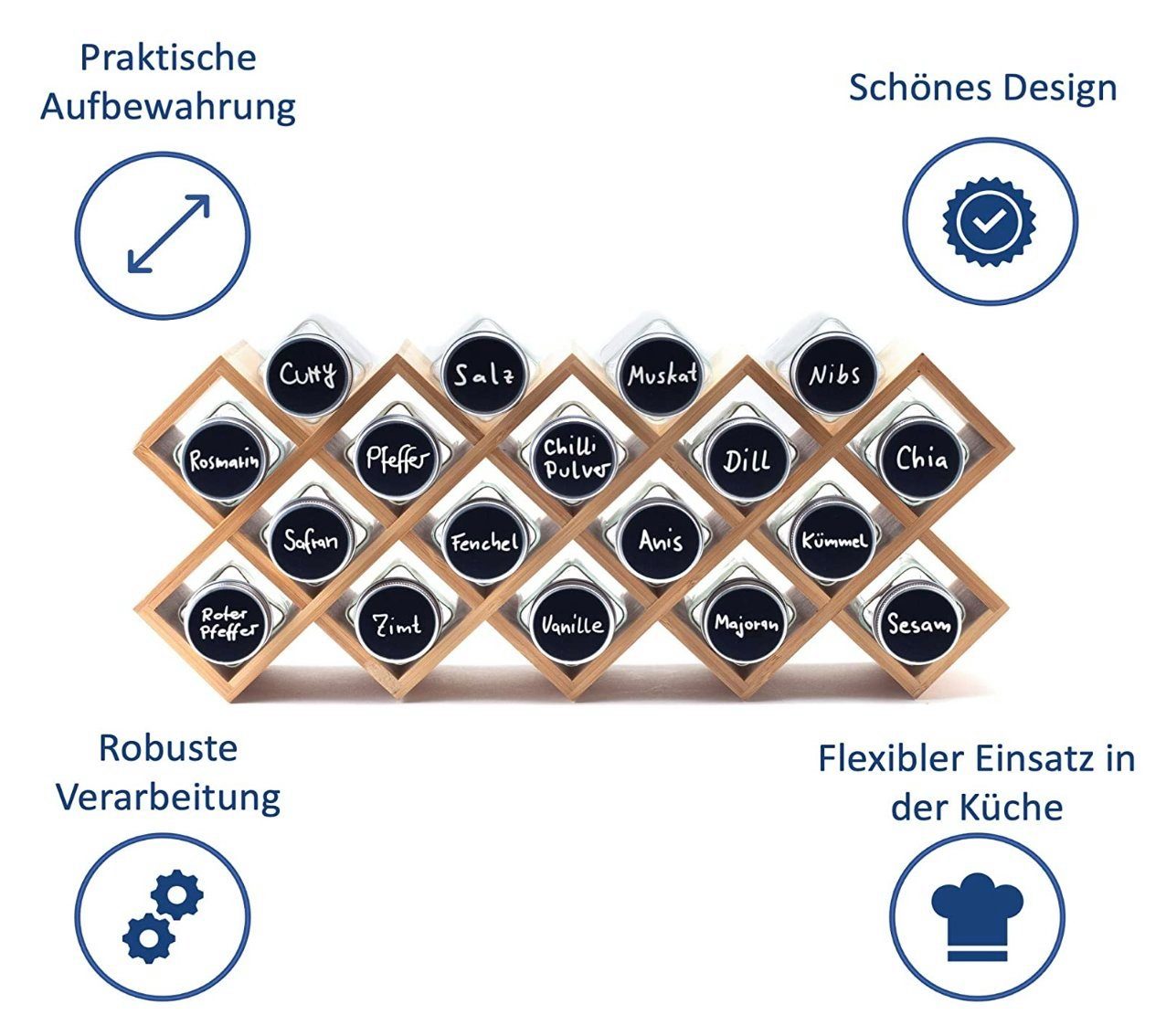 Hanseküche Gewürzregal Gewürzregal aus Holz – FSC®-zertifiziert, Komplettset inkl. Gläser und Streuaufsatz 1-tlg., Komplettset aus nachhaltigem und zertifiziertem Bambusholz