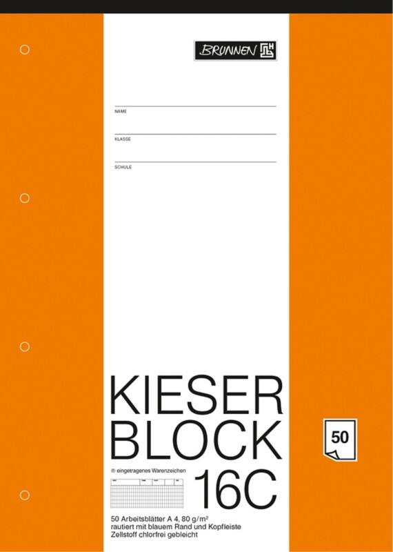 BRUNNEN 16C Notizblock DIN A4 Kariert Geleimt Papier Nicht perforiert