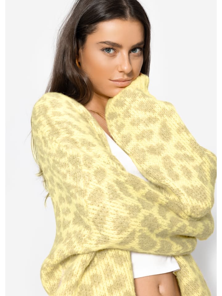 SASSYCLASSY Kurzer Cardigan mit Leo-Print in Gelb günstig kaufen