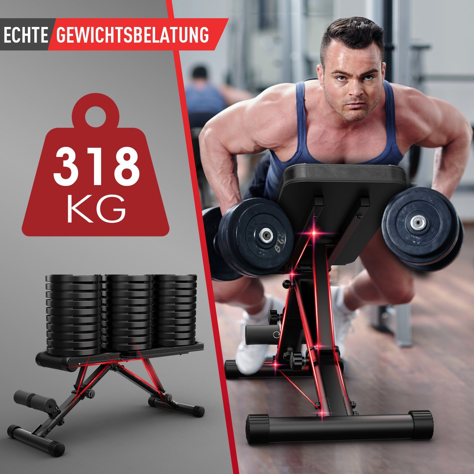 JOROTO Hantelbank Verstellbare Klappbare Hantelbank MD35, Trainingsbank mit Ein-Knopf-Faltdesign, 318KG Belastung