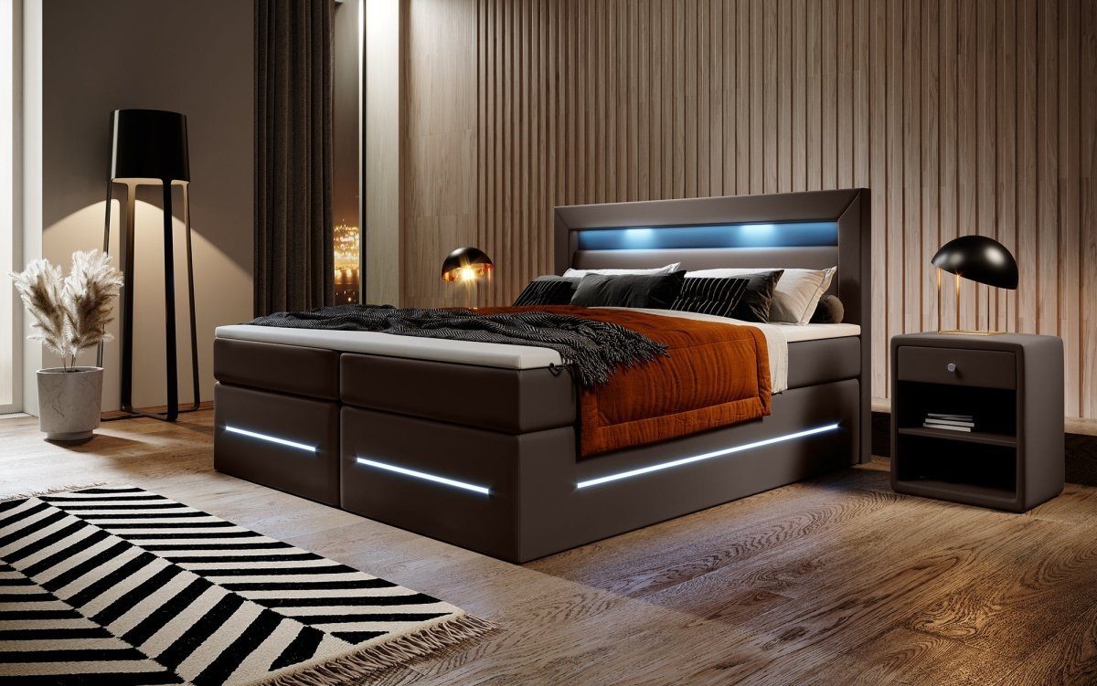 Luxusbetten24 Boxspringbett Boxspringbett Sevilla, mit LED und Stauraum