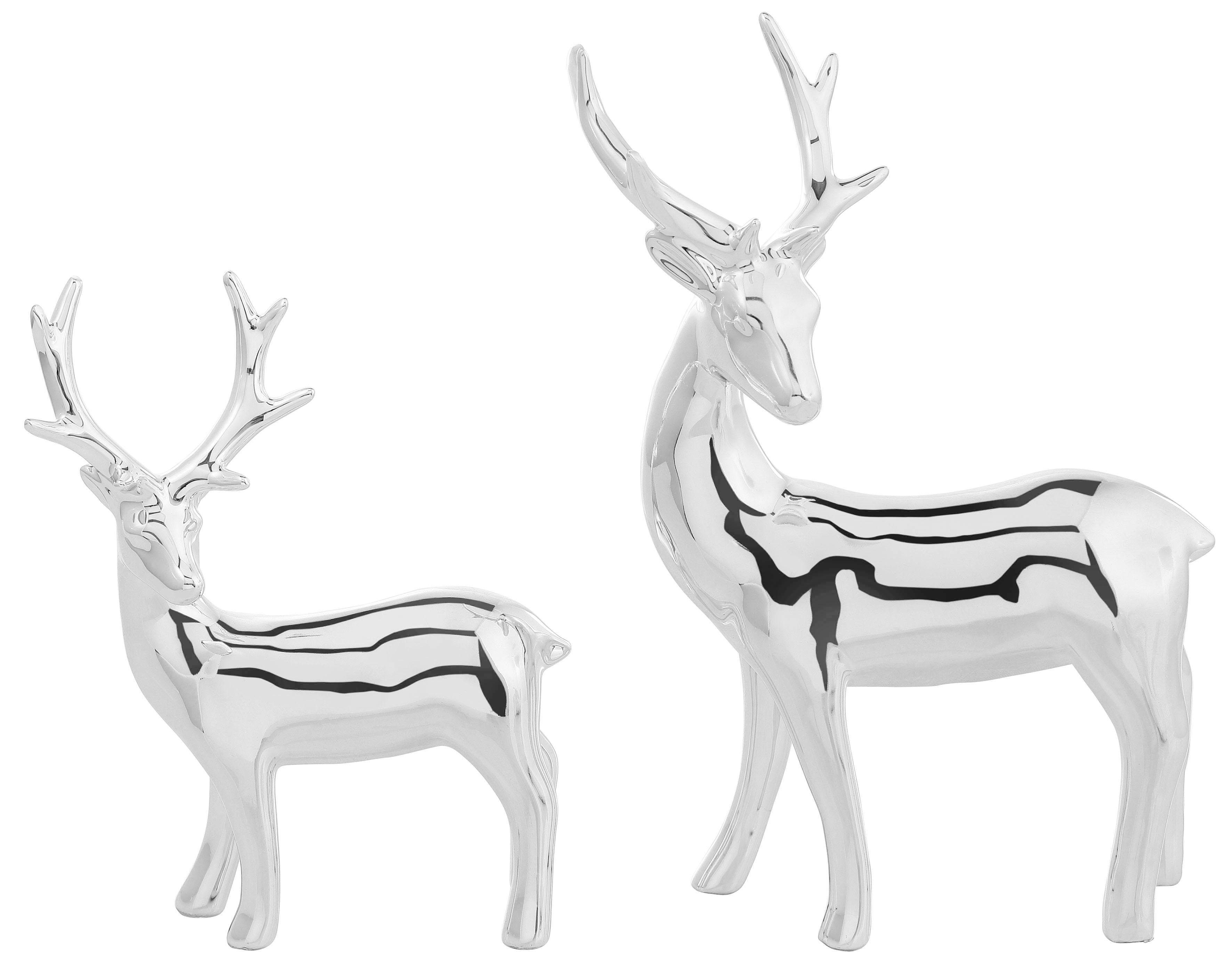 Home affaire Weihnachtsfigur Hirsch, Weihnachtsdeko (Set, 2 St), Dekofigur, Hochglanz, Höhe ca. 13 cm und 16 cm