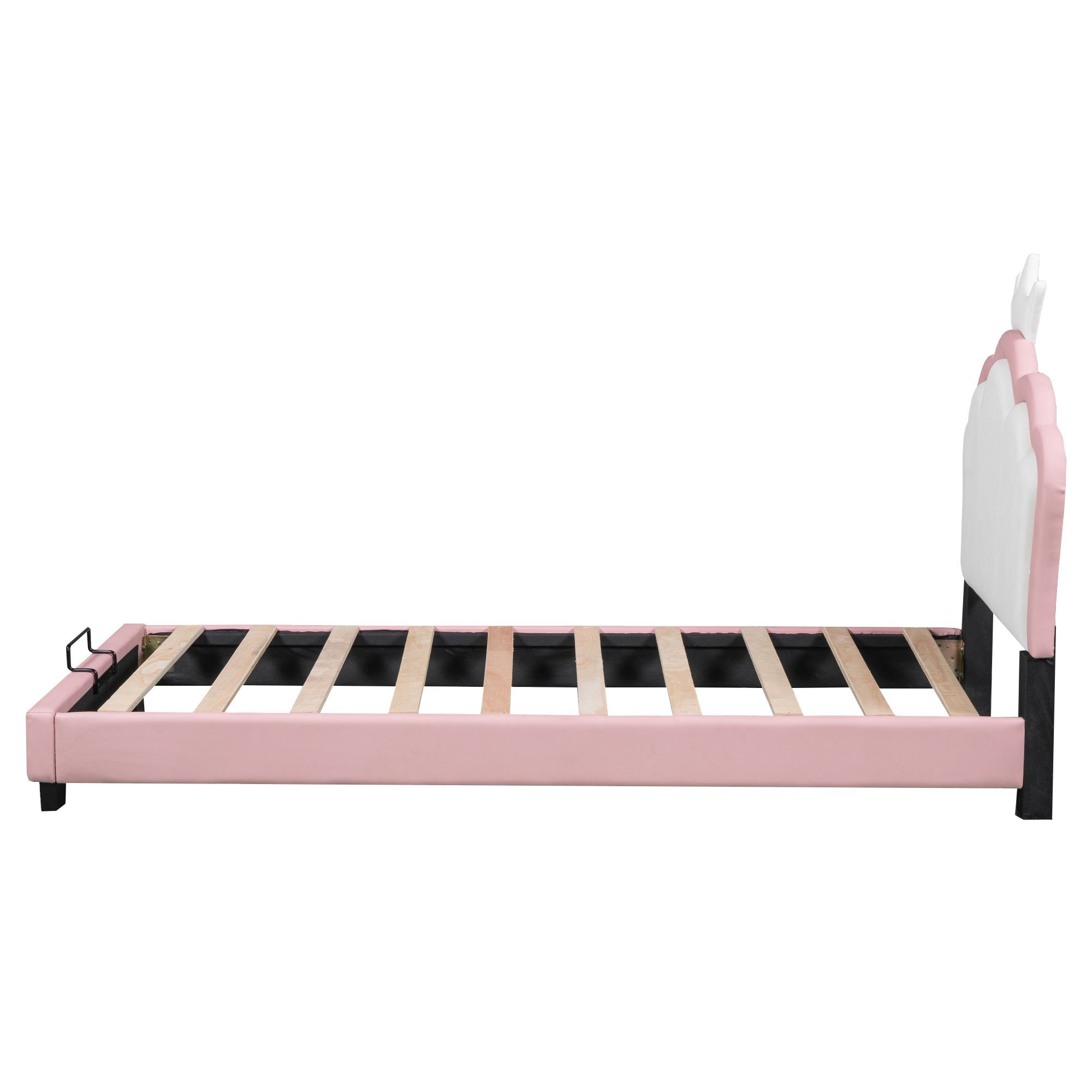 Flieks Polsterbett, Kinderbett mit Kroneform Kopfteil Kunstleder 90x200cm