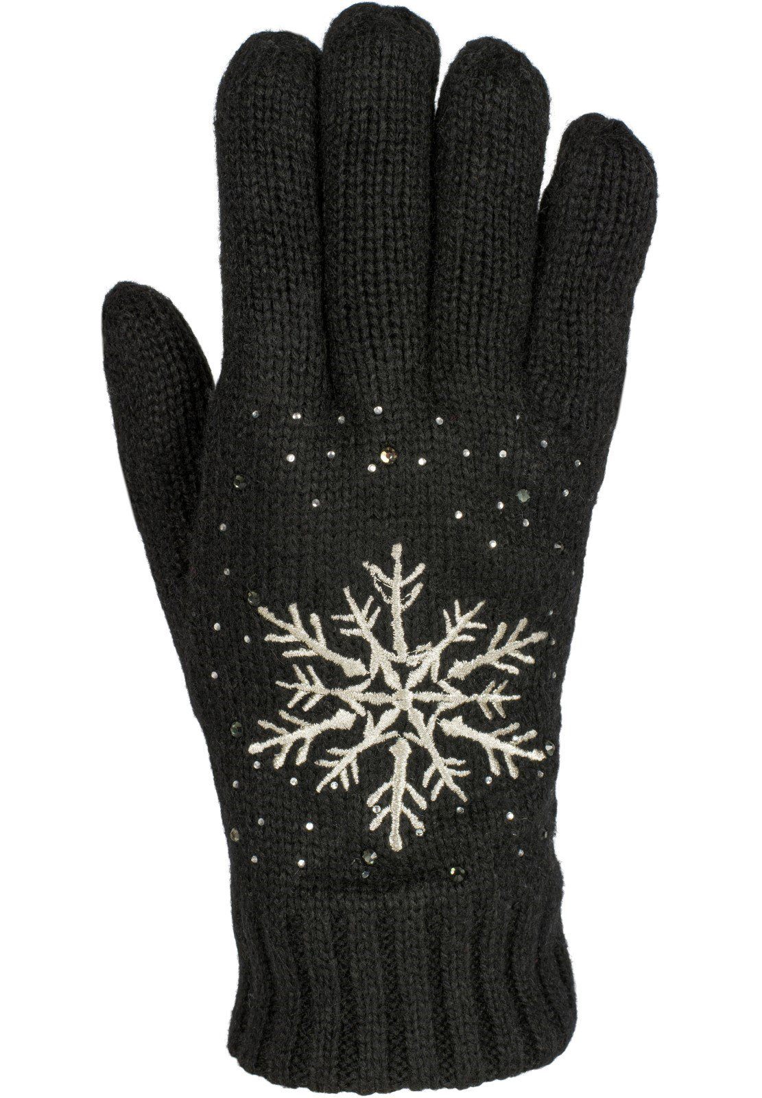 styleBREAKER Strickhandschuhe Strickhandschuhe mit Schneeflocke, Strass und Fleece