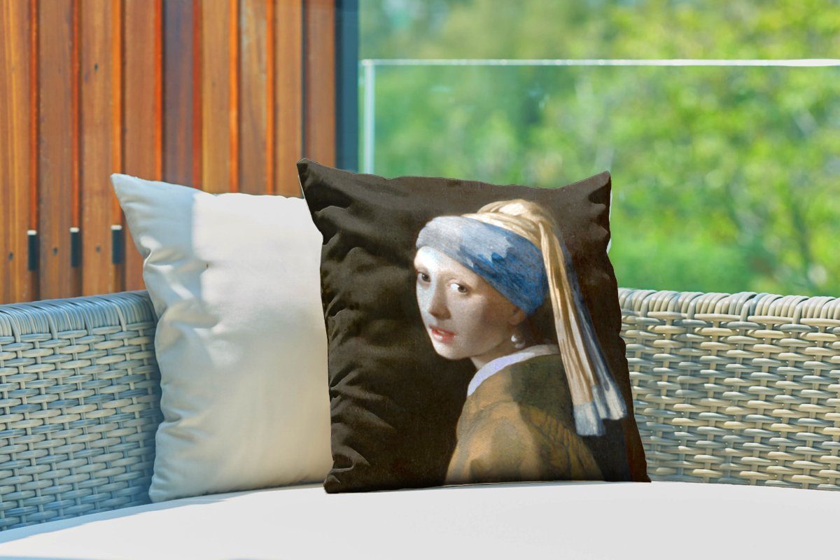 MuchoWow Dekokissen Das Mädchen mit dem Perlenohrring - Gemälde von Johannes Vermeer, Kissenbezüge, Kissenhülle, Dekokissen, Dekokissenbezug, Outdoor