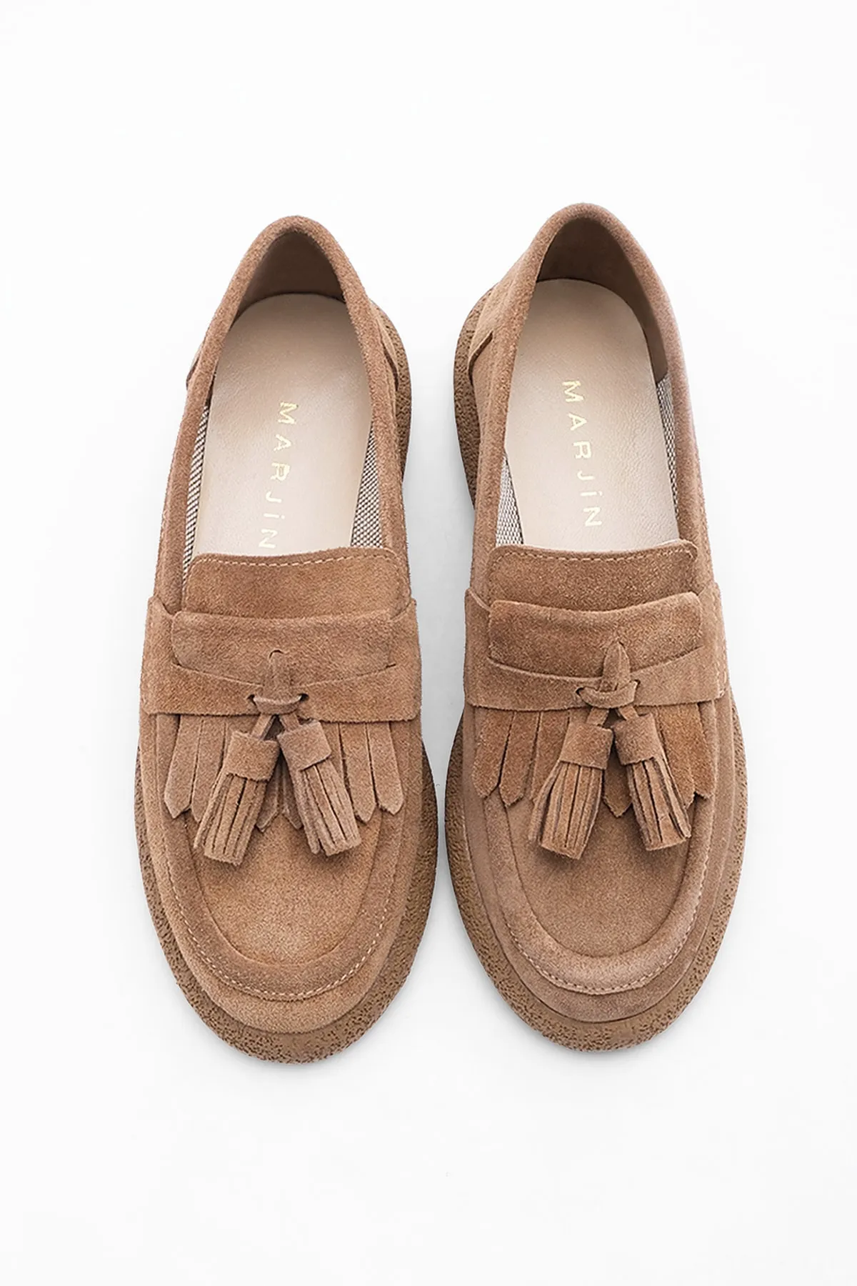Marjin  Damen Echtleder Loafer Freizeitschuhe Suma Tan Wildleder