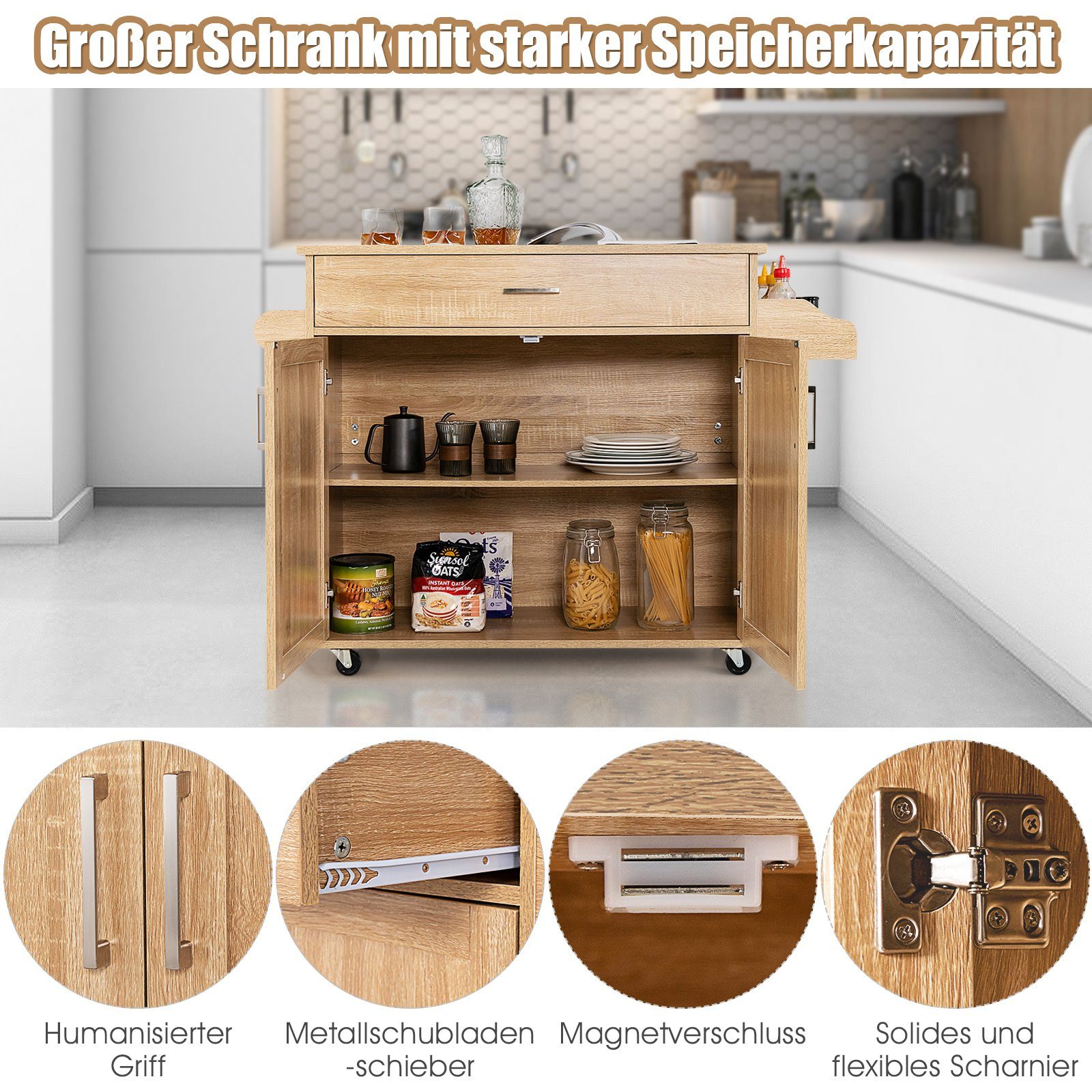 COSTWAY Küchenwagen, mit Handtuchhalter, Gewürzboard & Ablage, rollbar