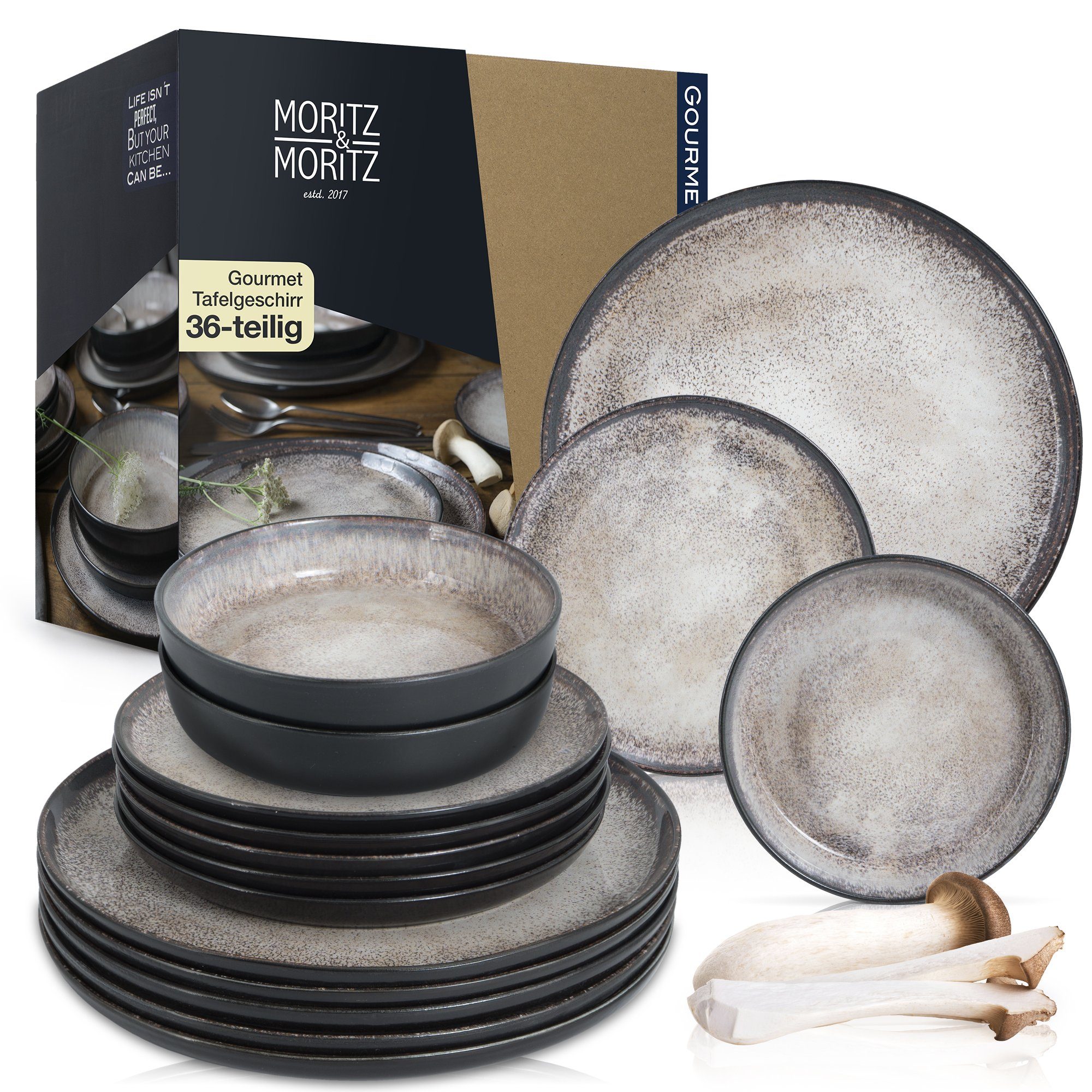 Moritz & Moritz Tafelservice Geschirr Set VIDA (36-tlg), 12 Personen, Kombigeschirr für 12 Personen