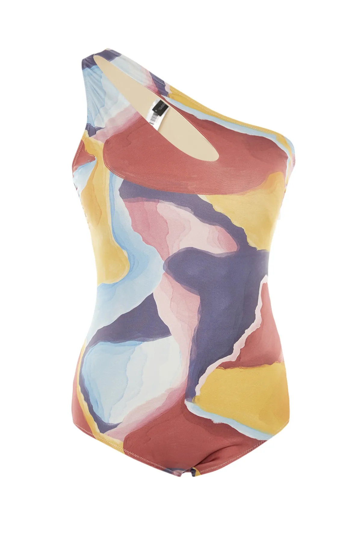 Trendyol Curve  Mehrfarbiger One-Shoulder-Badeanzug mit Aquarelleffekt TBSSS22MA0315