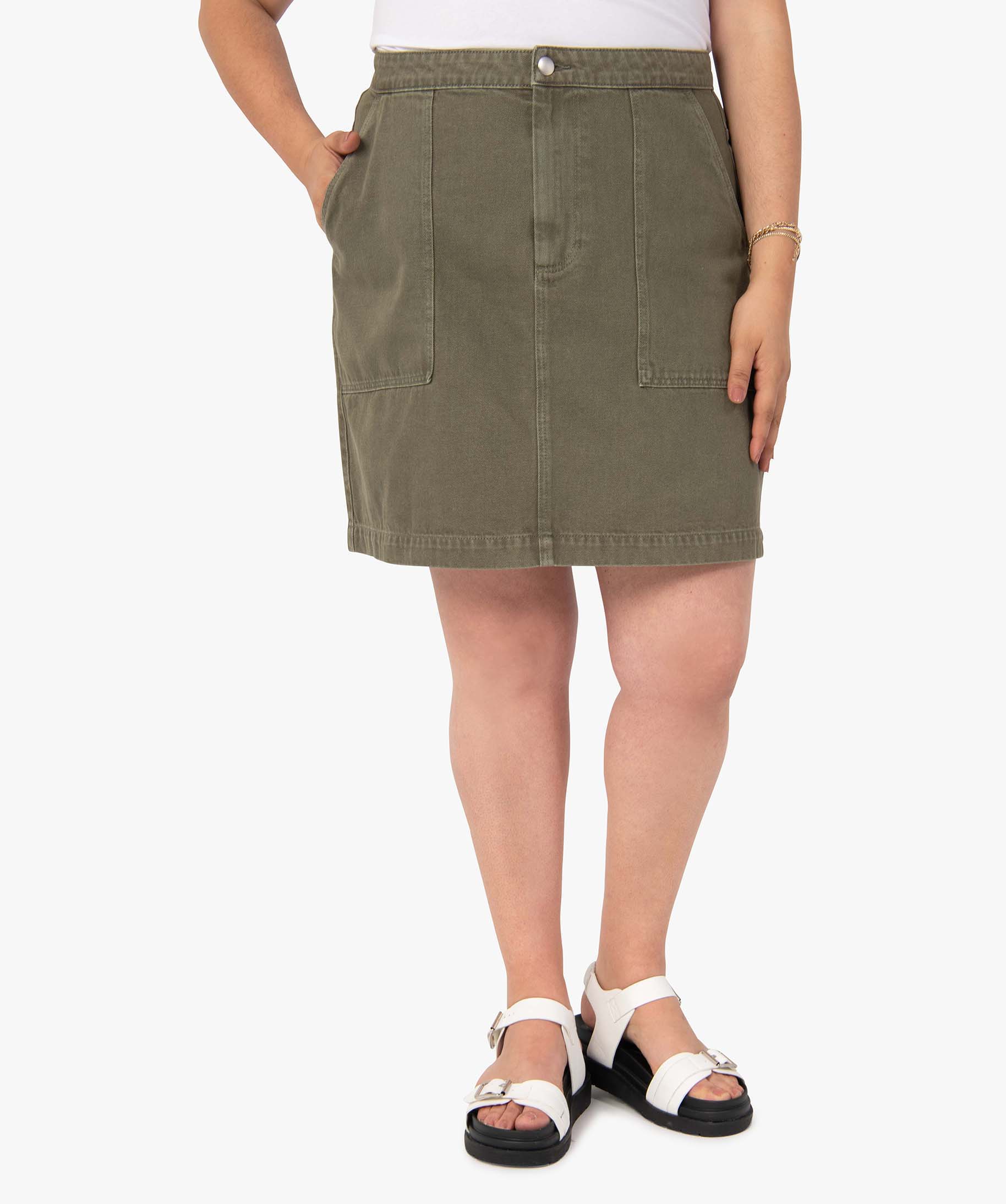 Jupe femme grande taille en toile coupe droite vert clair | GEMO