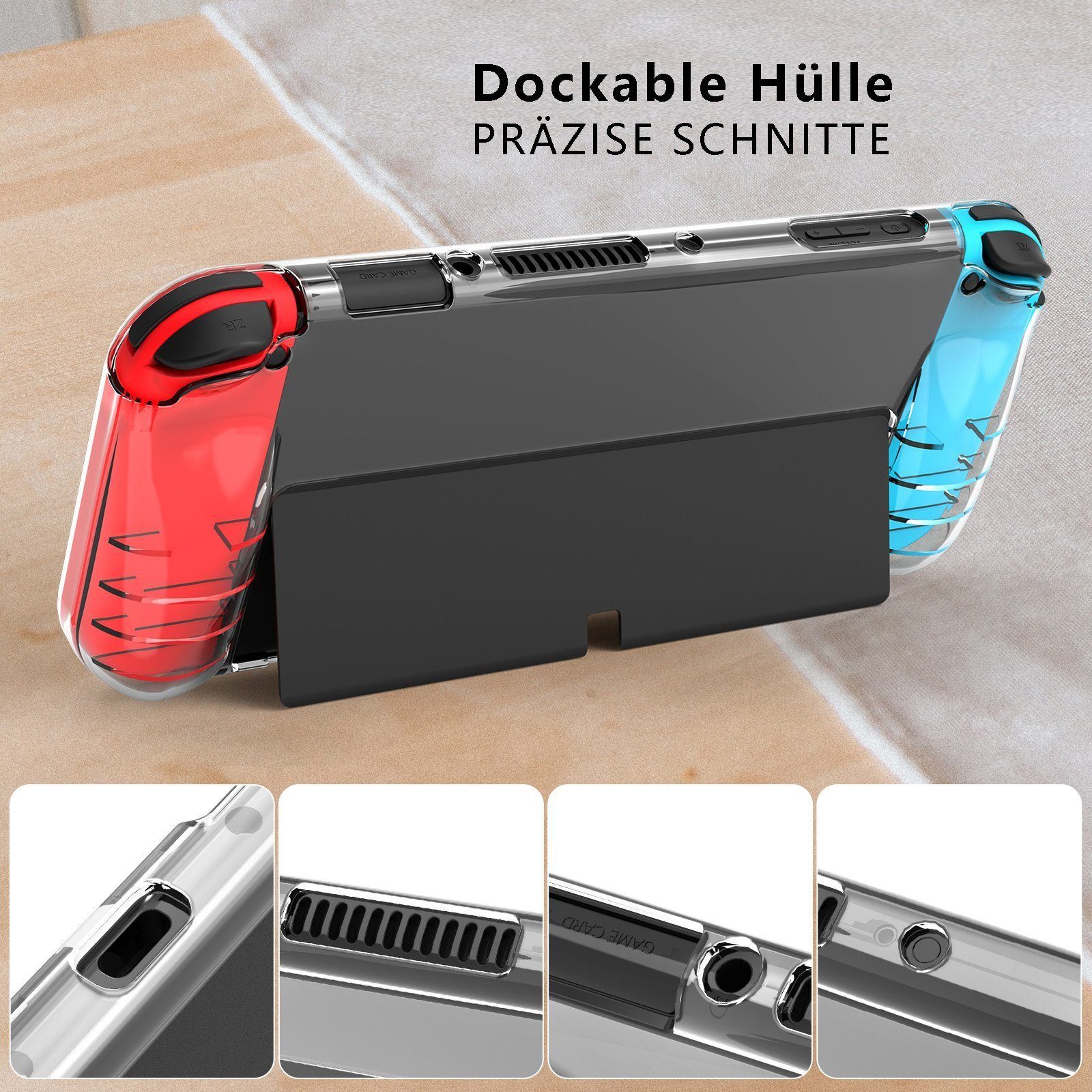 Mutoy Dockable Hülle für Nintendo Switch OLED, Transparent Dünn Zubehör Nintendo (Kristall TPU Schutzhülle, Weich Komfort Stoßfest Antikratz Schutzhülle, Switch Zubehör mit Switch OLED Konsole und Griff Cover)