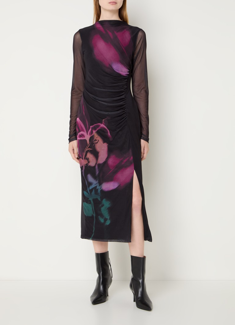Vestido midi de malla color humo de French Connection con abertura