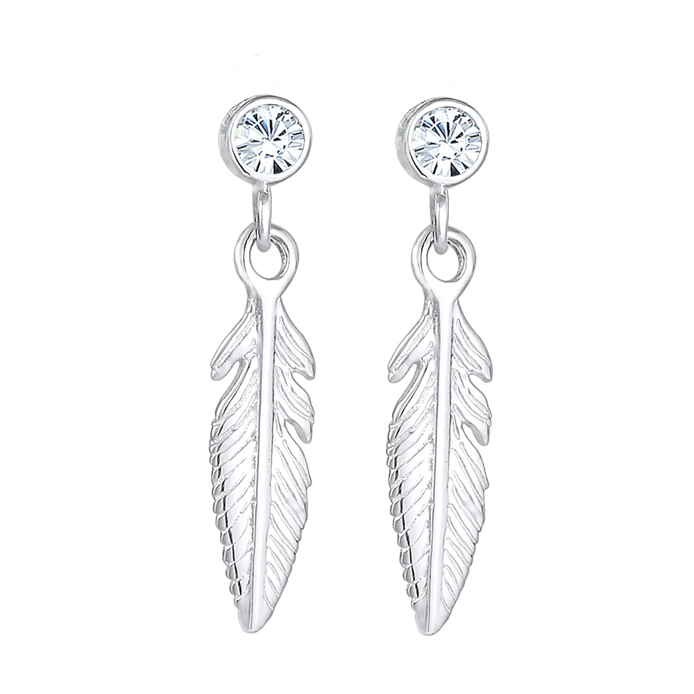 Elli Elli Boucles d'Oreilles Femmes Pendentif d'oreilles Plume Boho avec Cristal en Ar Boucles d'oreilles