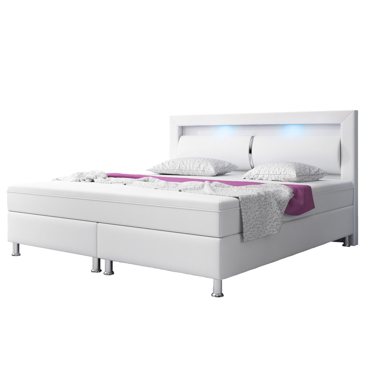 IHG Boxspringbett MILANO 180x200 Kunstleder Weiss TYP 6 mit integriertem Topper