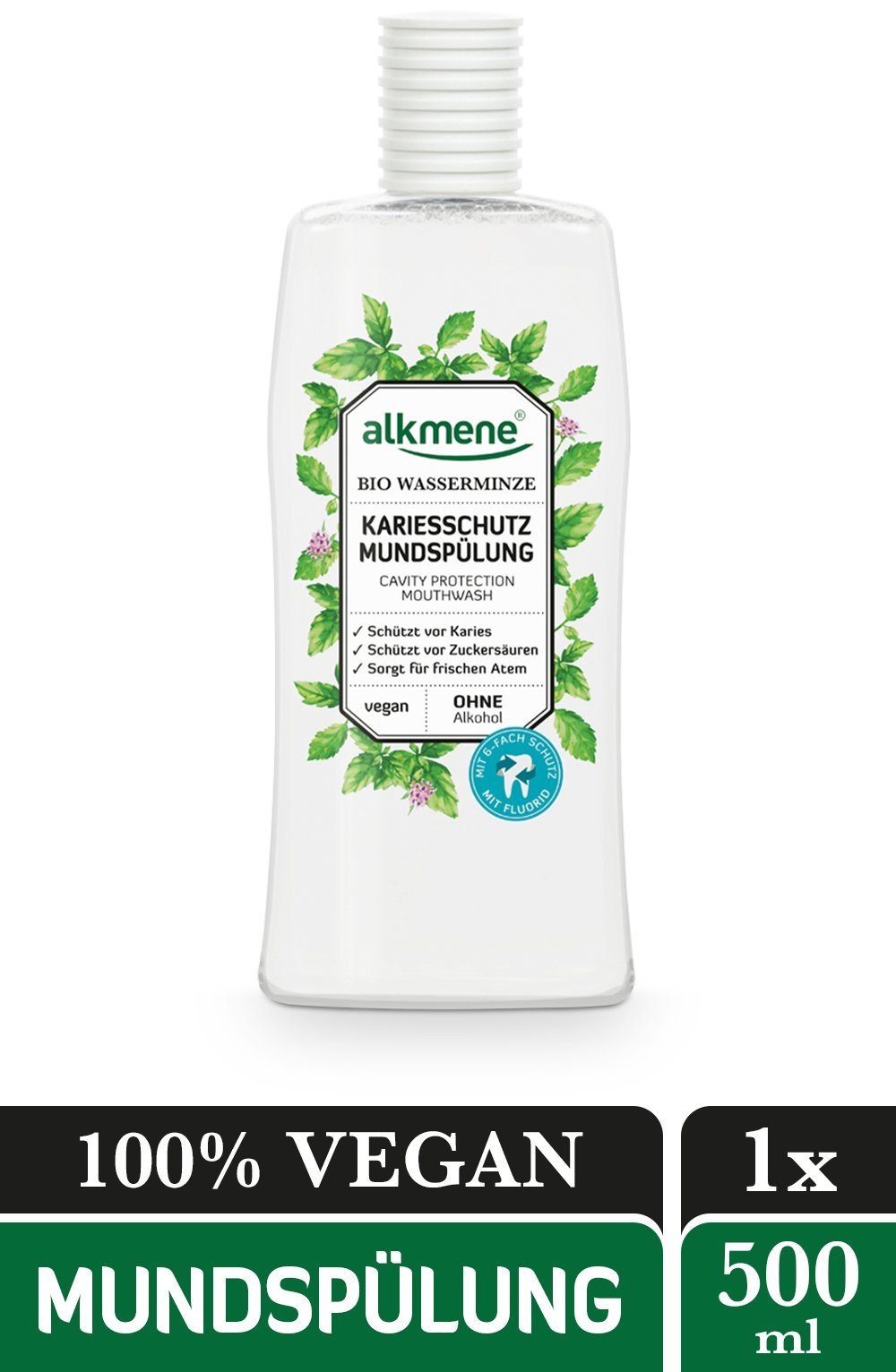 alkmene Munddusche Mundspülung Bio Wasserminze - Mundwasser vegan mit 6-fach Schutz