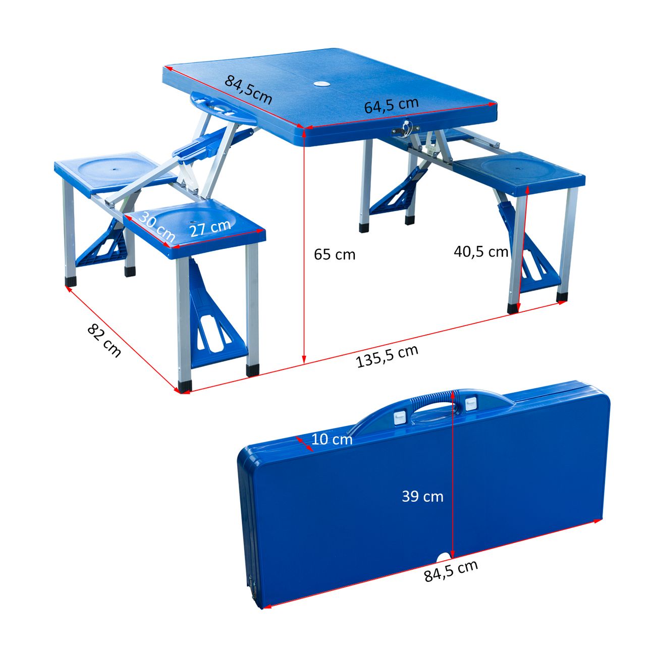 Outsunny Campingtisch Set Picknicktisch Sitzgruppe Klapptisch mit 4 Stühle Alu
