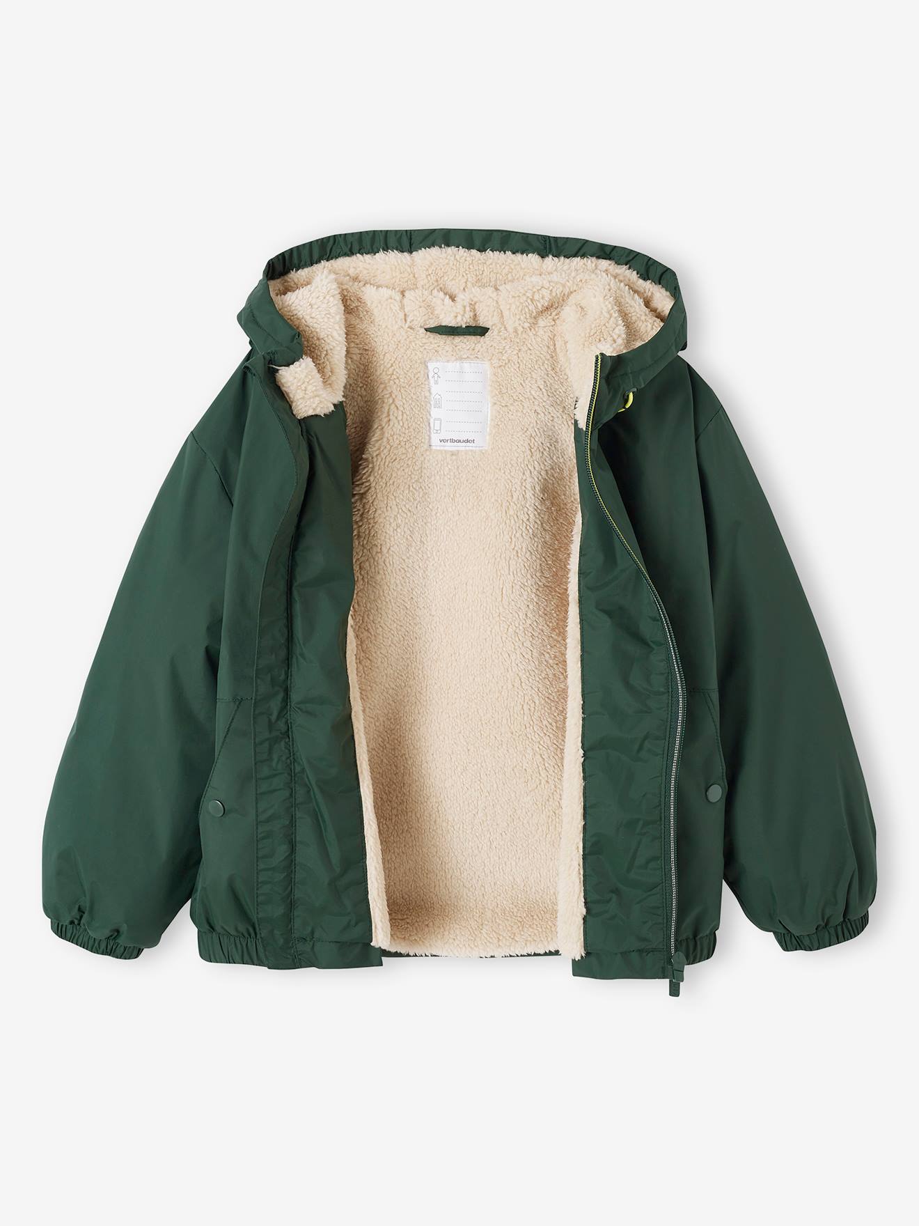Vertbaudet Jungen Anorak mit Teddyfleece-Futter - khaki
