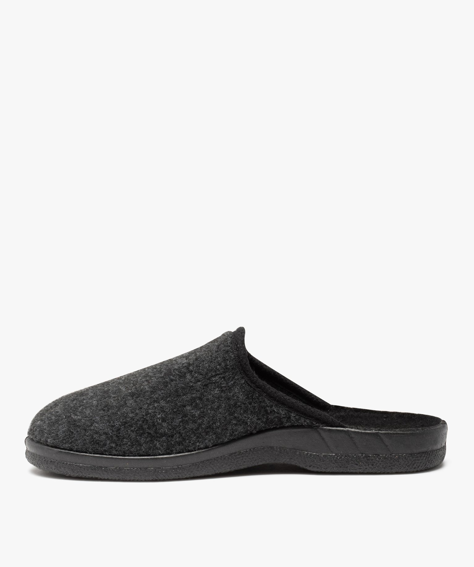 Chaussons homme mules confort en feutrine brodée gris fonce | GEMO