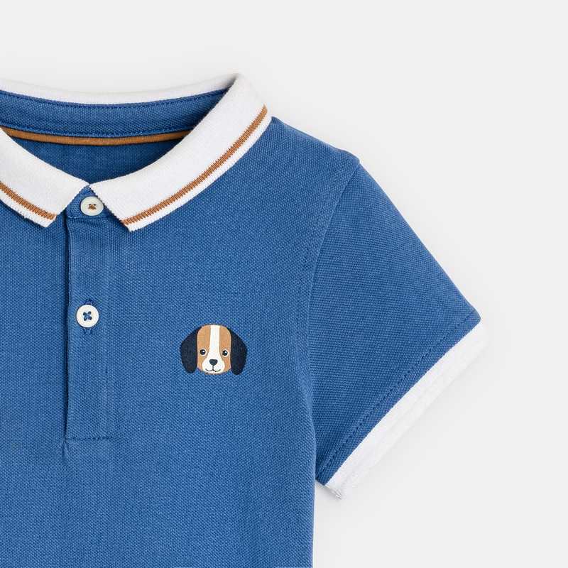 Polo maille piquée chien violet bébé garçon