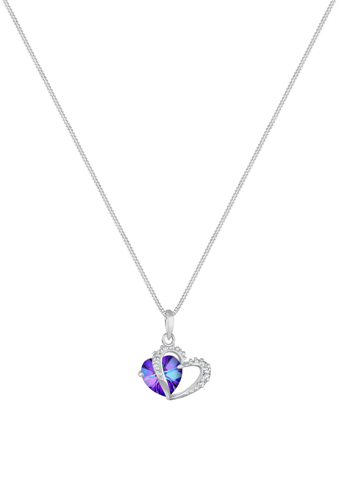 Ciondolo a forma di cuore da donna Elli con cristalli in argento sterling 925, lungo 45 cm.