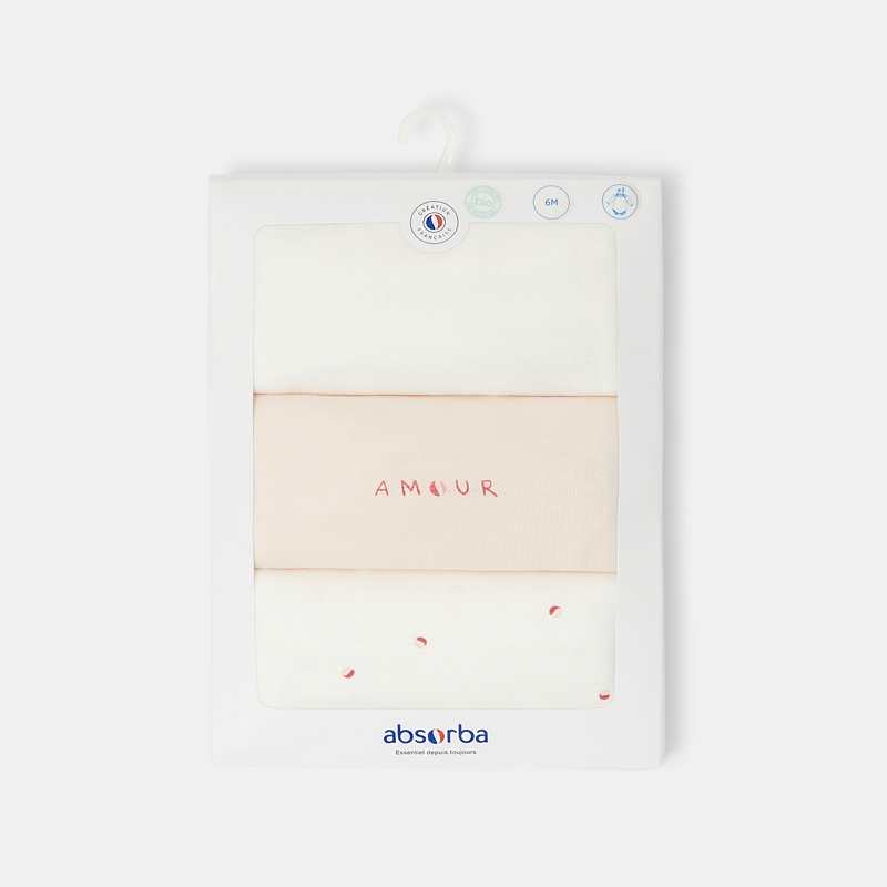 Lot de 3 bodies manches longues en coton bio rose mixte Absorba