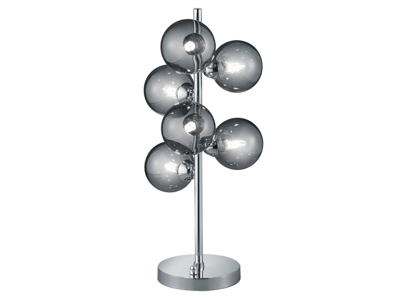 meineWunschleuchte LED Tischleuchte, Dimmer, LED wechselbar, Warmweiß, große ausgefallen-e Designer Lampe dimmbar, 6x Rauchglas Kugel, H 52cm