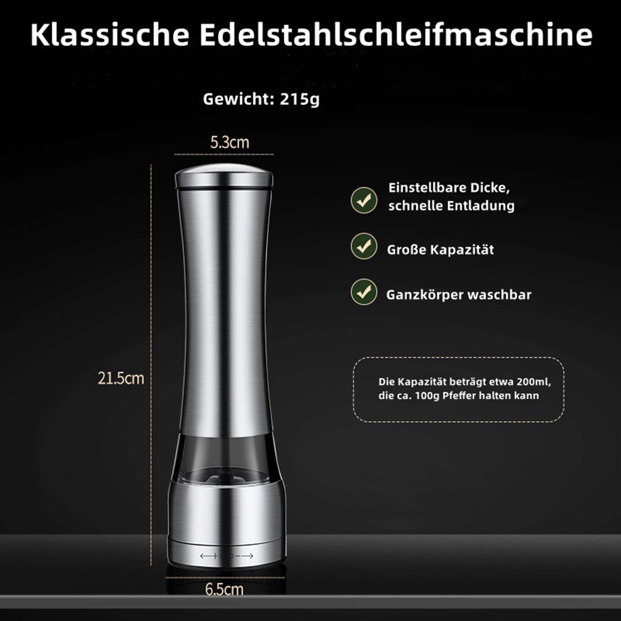 Tisoutec Salz-/Pfeffermühle Salz und Pfeffermühle aus rostfreien Edelstahl Salz und Pfeffer Mühle Edelstahl (Einstellbare Feinheit Manuelle Salzmühle für getrocknete Gewürze & Kräuter, Mahlgrad einstellbar fein bis grob) Gewürzmühlen