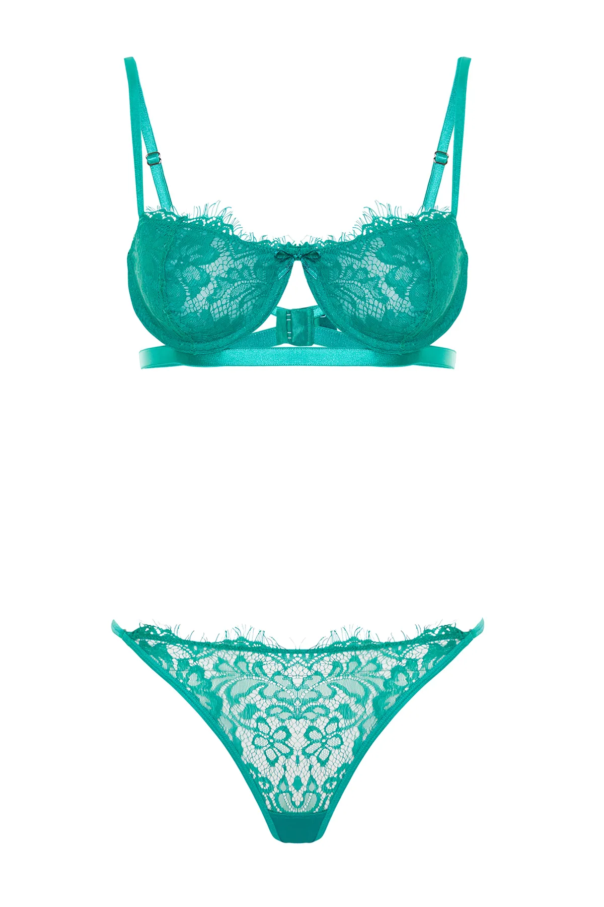 Trendyol Collection  Grünes Dessous-Set aus Strick mit Spitzenträgern und ohne Kappe THMAW23CC00013