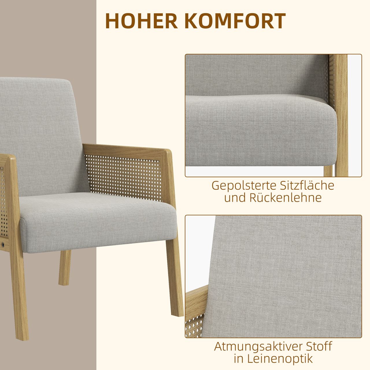 HOMCOM Akzentsessel Relaxsessel, Loungesessel mit Armlehne in Rattanoptik, Grau