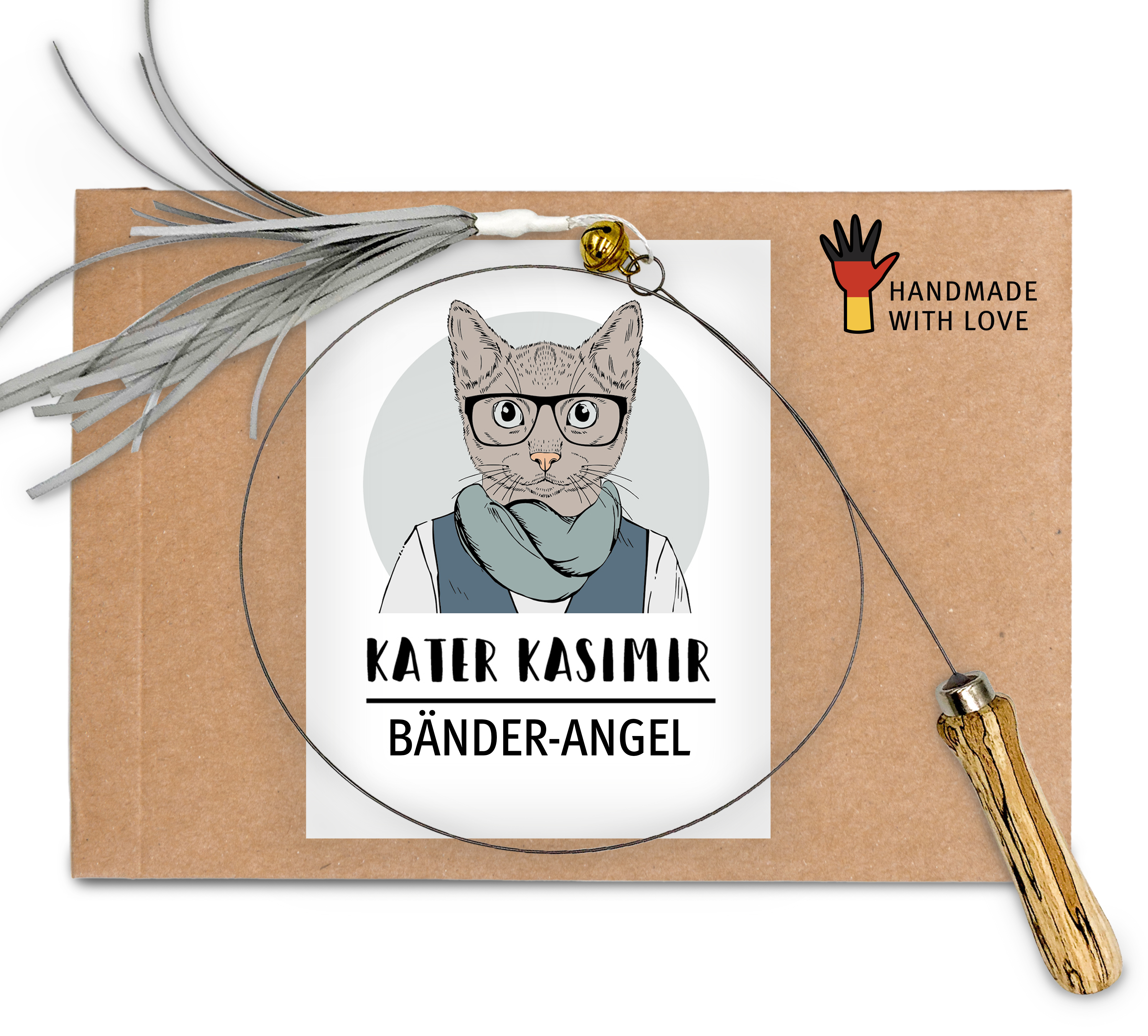 Kater Kasimir Katzenangeln Kater Kasimir Premium Katzenangel mit handgemachtem Anhänger aus lustigen Bändern