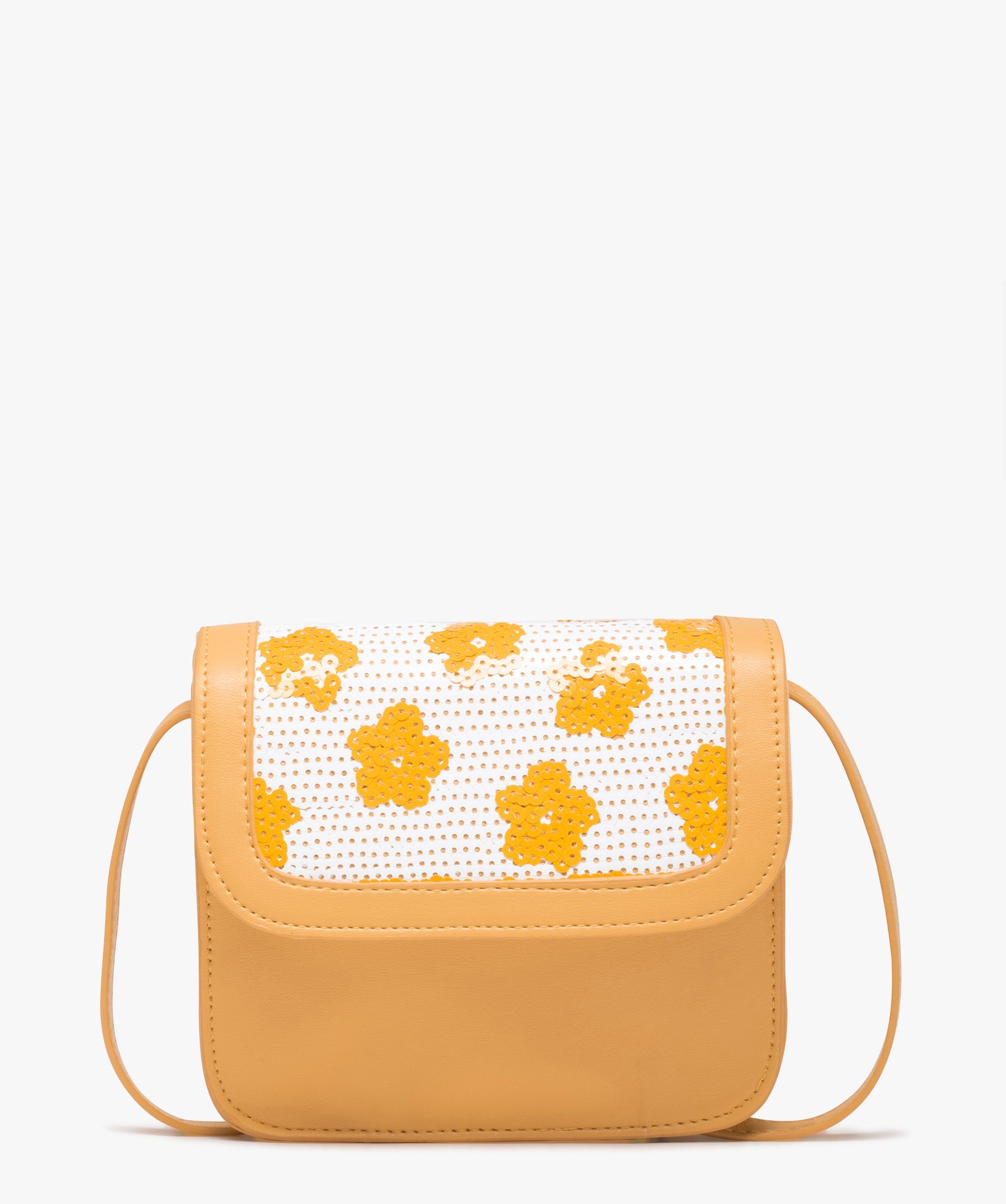 Sac fille avec rabat en sequins brodés jaune | GEMO