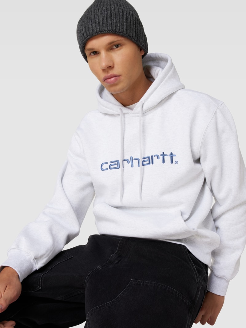 Hoodie mit Label-Stitching in hellgrau meliert
