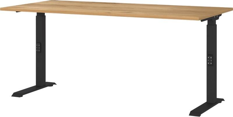 GERMANIA Sitz-Stehschreibtisch Metall, Spanplatte Eiche Schwarz C-Fuß 1.600 x 800 x 910 mm