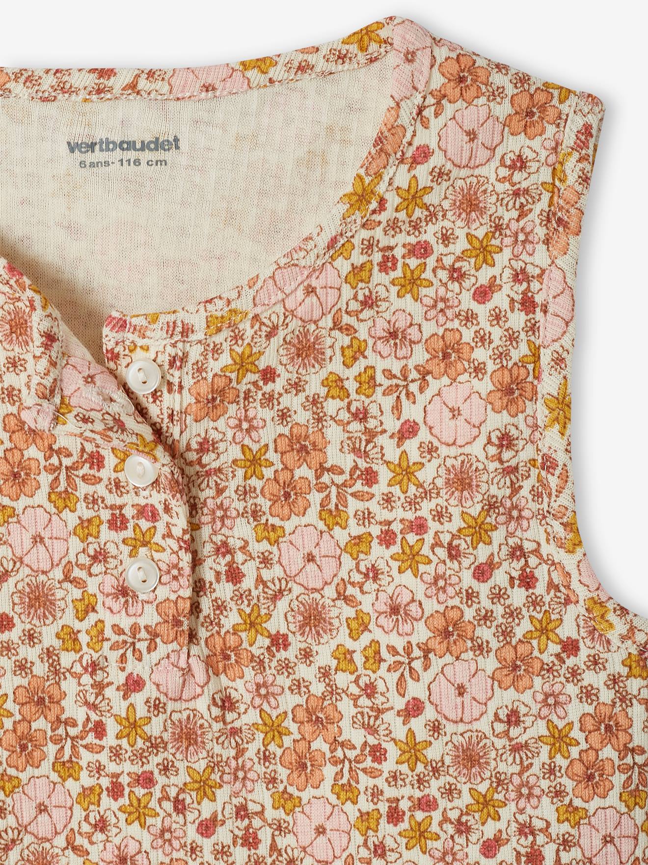 Débardeur à fleurs maille côtelée fille multicolore