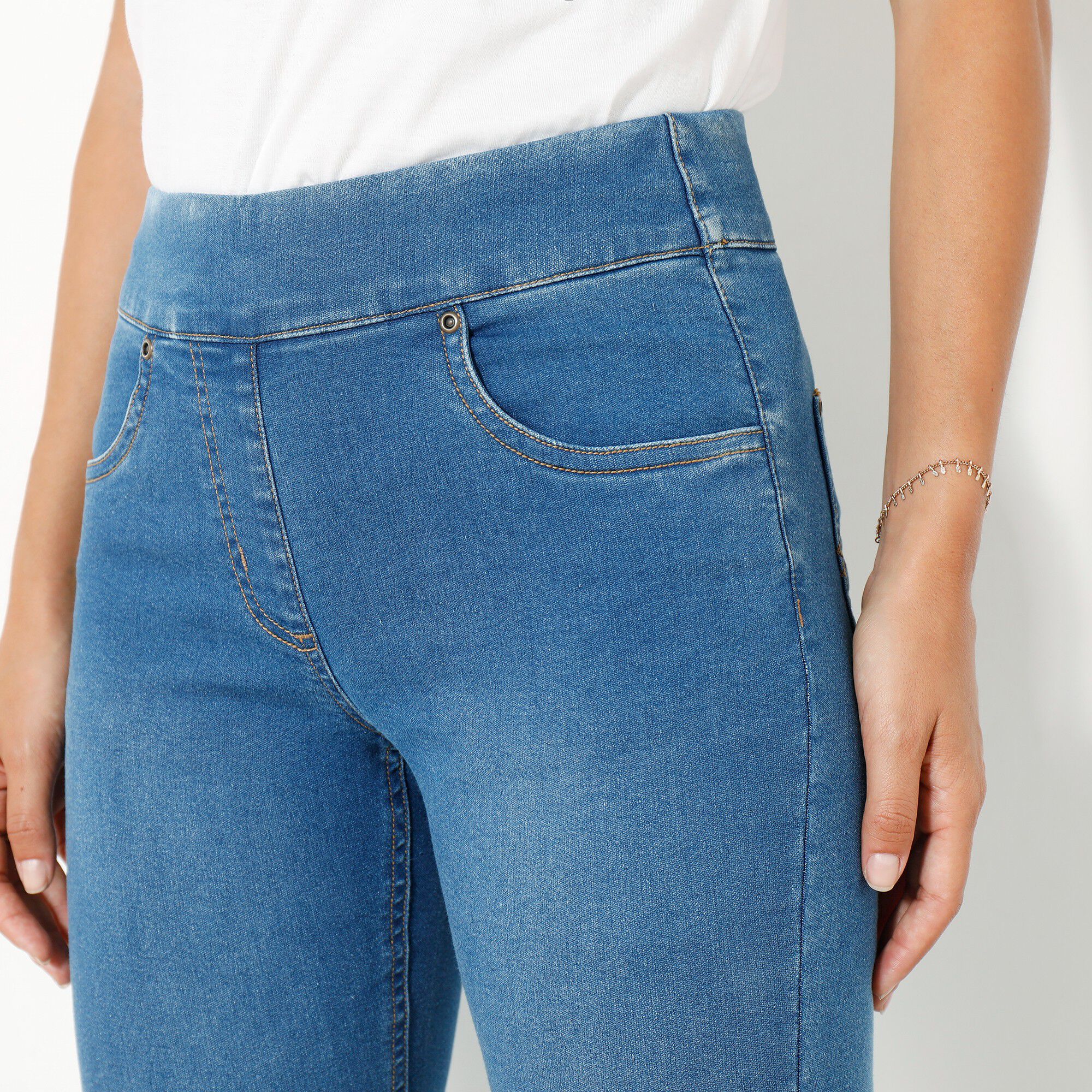 Jean bootcut ultra confort, maille effet denim, petite stature