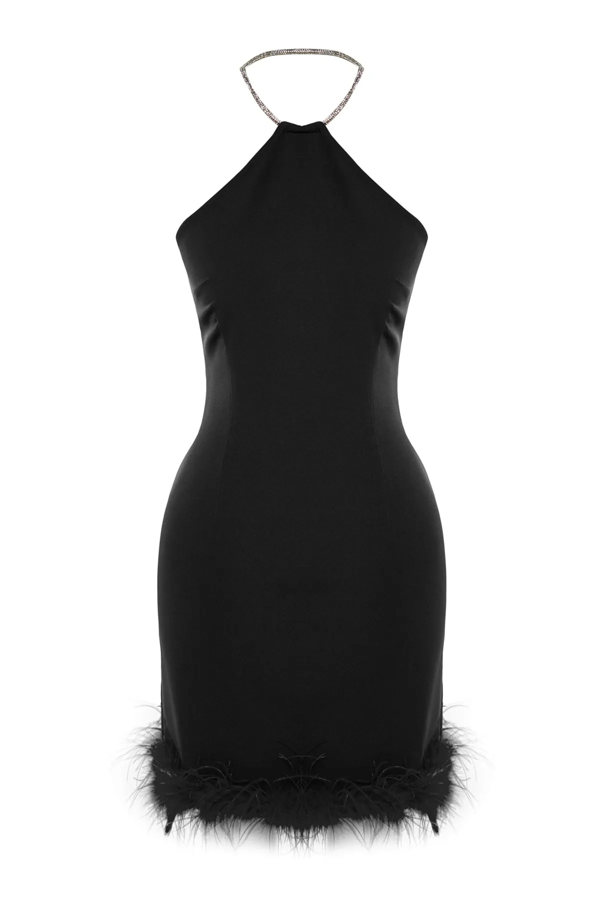 Trendyol Collection  Schwarzes, tailliertes, gewebtes, glänzendes, gesteinigtes, elegantes Abendkleid TPRSS23EL00255