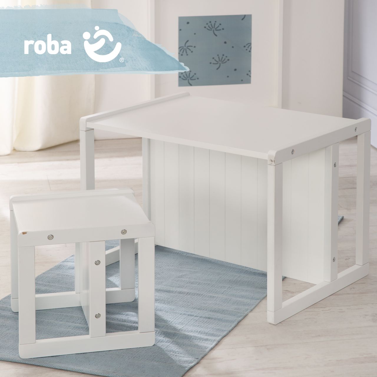Roba Sitzbank im Landhausstil, weiß, durch Drehen in 2 Sitzhöhen oder als Kindertisch verwendbar