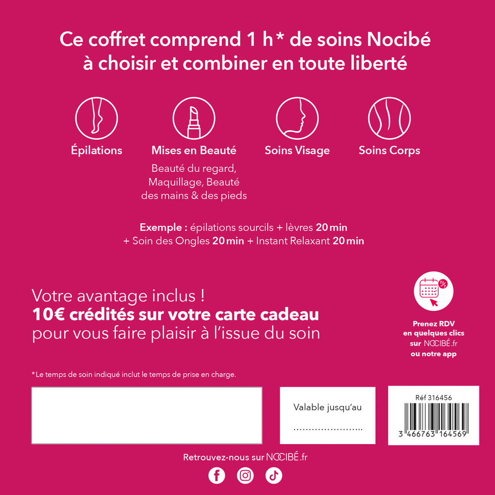 Nocibé Coffret Institut Beauté à composer Soin d'1h à composer librement