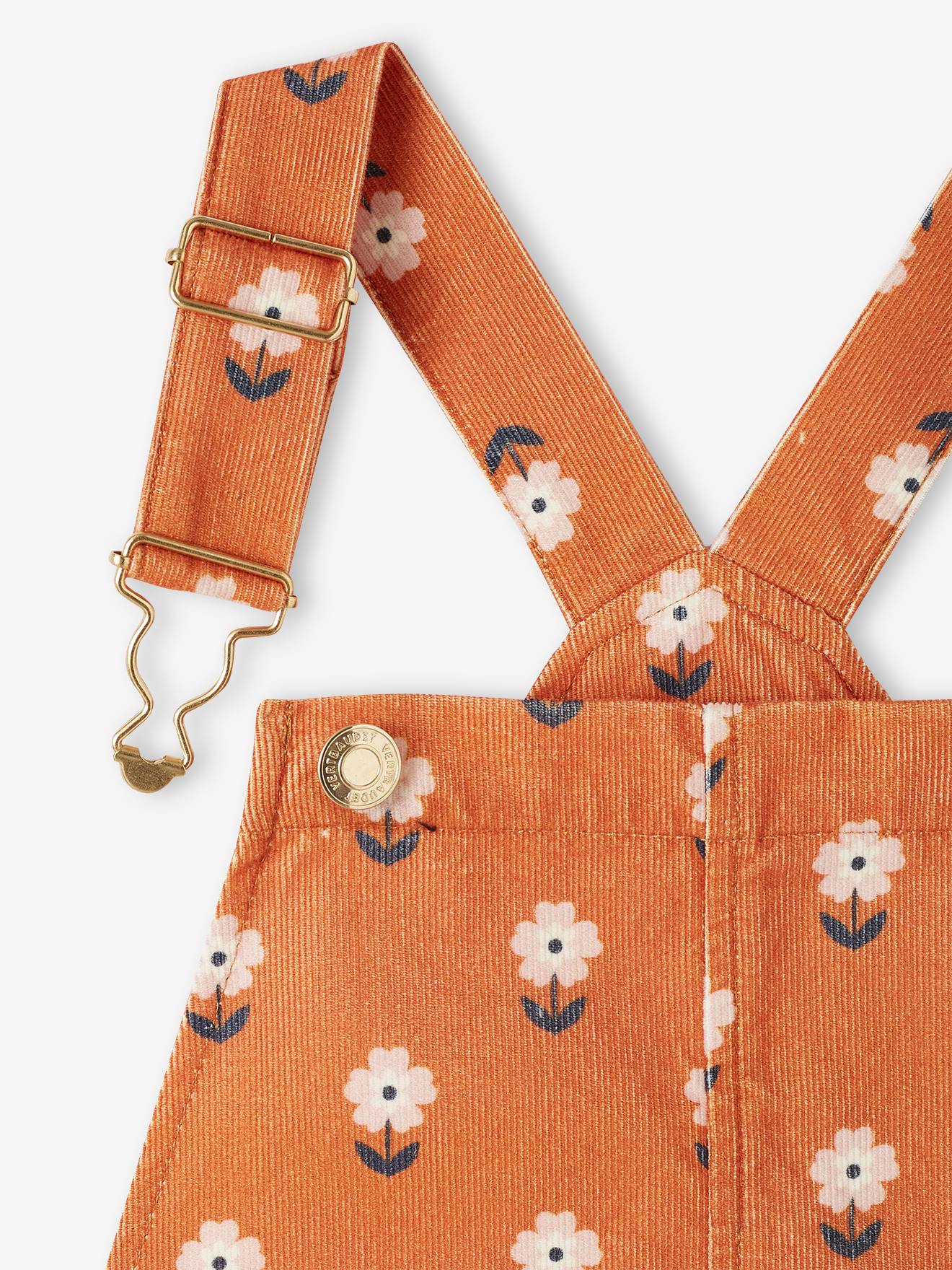 Salopette à fleurs en velours fille caramel