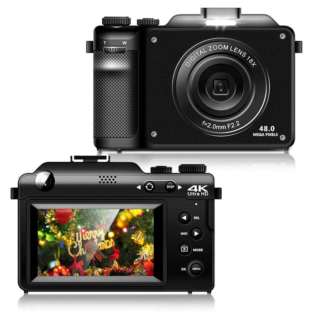 A Ade Digitalkamera 4K HD 1080P Fotokamera Doppelkamera Kompaktkamera (48 MP, WLAN (Wi-Fi), inkl. 8 integrierte Farbfilter, 18X digitaler Zoom, 64 GB TF-Karte)