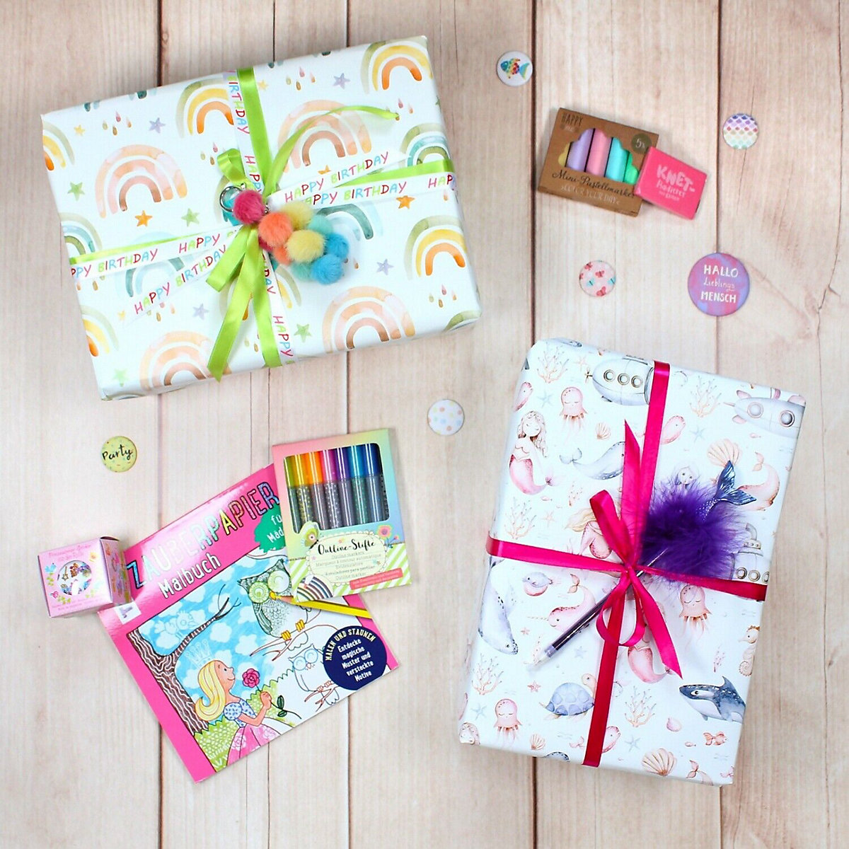 Geschenkpapier 5 Bögen Regenbogen – 1,60€/qm Größe: - 84,1 x 59,4 cm Geschenkpapier