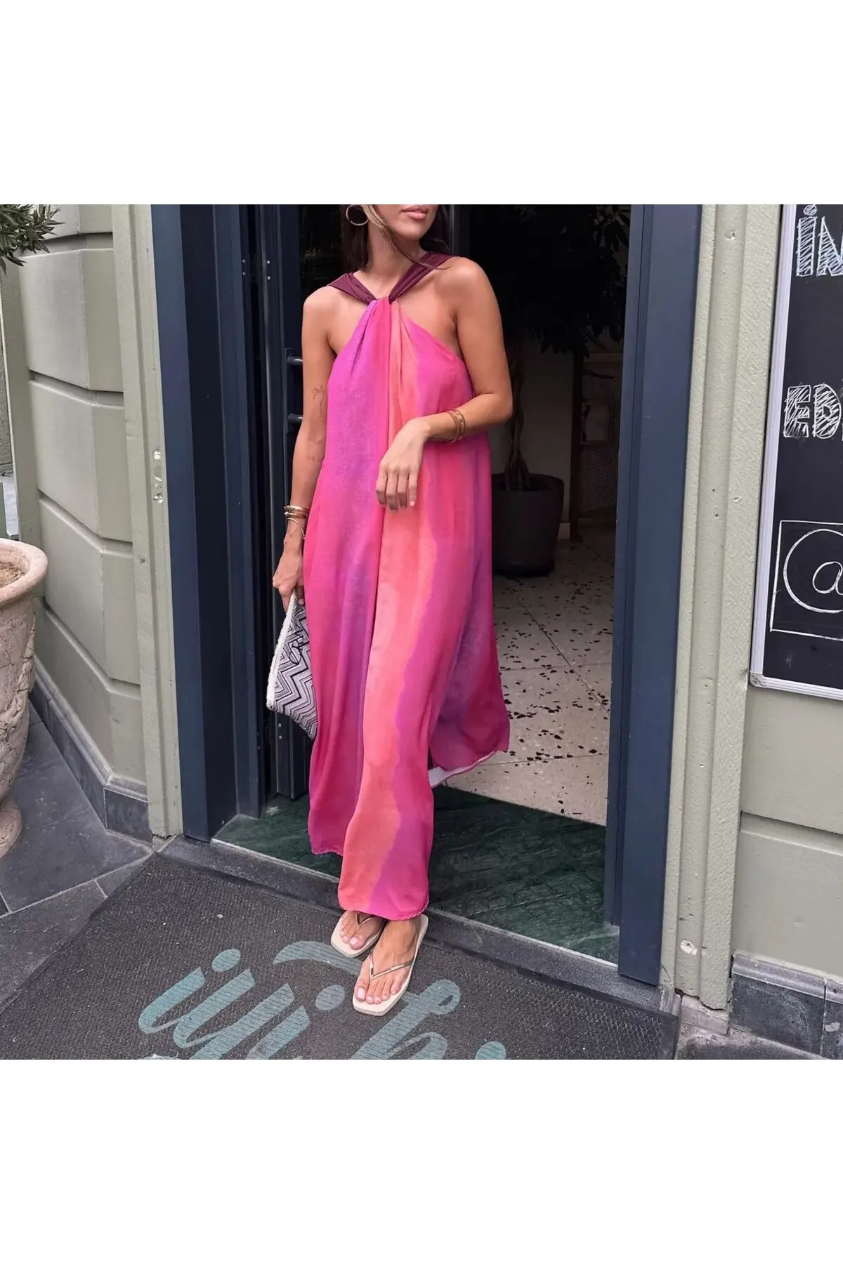 Laluvia  Fuchsiafarbenes Neckholder-Kleid