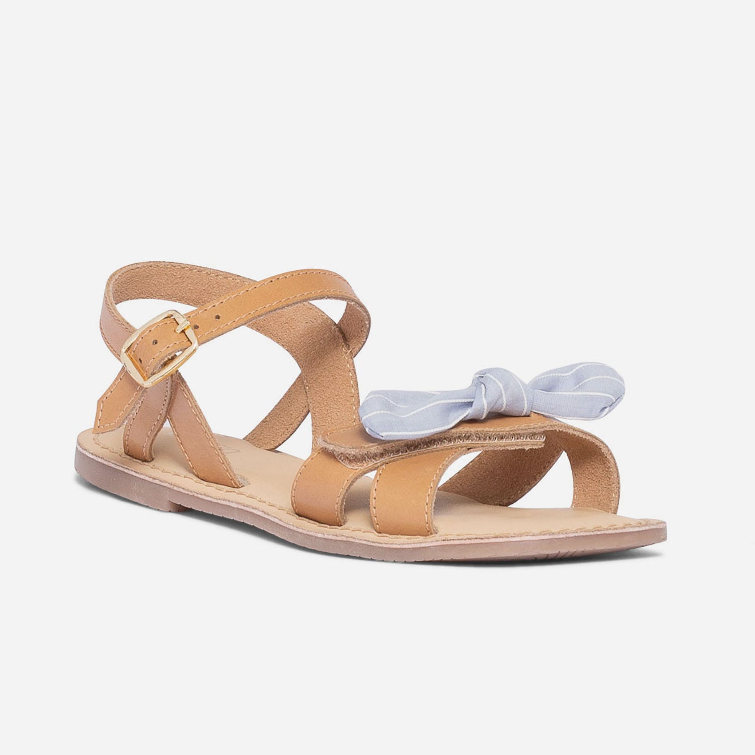 Sandale beige en cuir avec nœuds amovibles