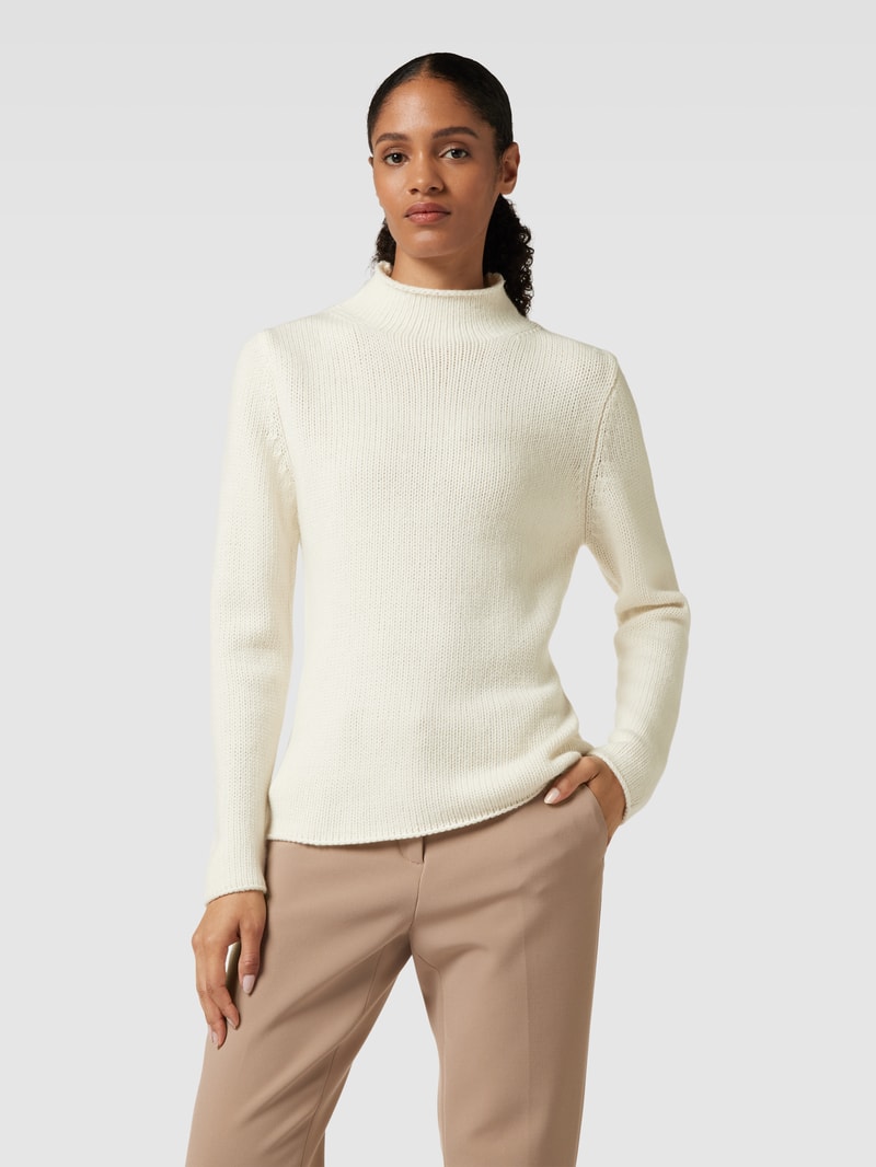 Strickpullover mit Stehkragen Modell 'Basic' in offwhite