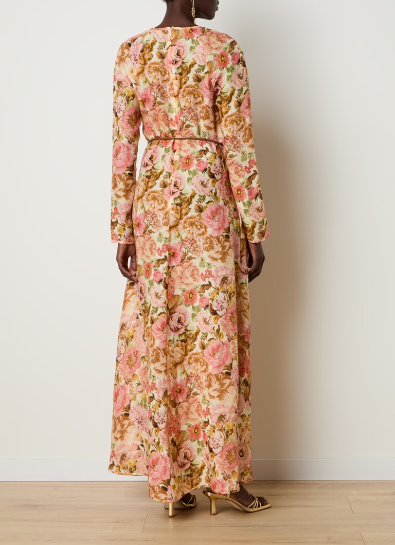 Zimmermann Golden Plunge linen maxi dress with floral print