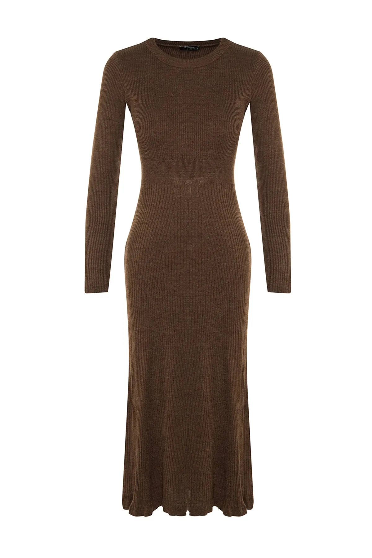 Trendyol Collection  Braunes Midi-Strickkleid mit Rundhalsausschnitt TWOAW21EL0422