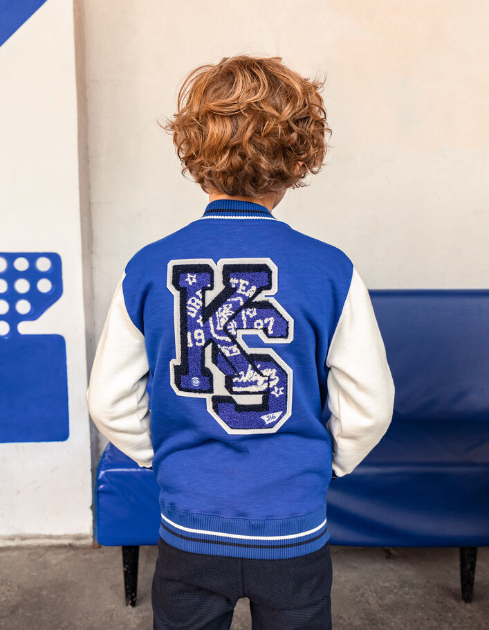 Cardigan-teddy bleu et écru maxi broderie dos garçon