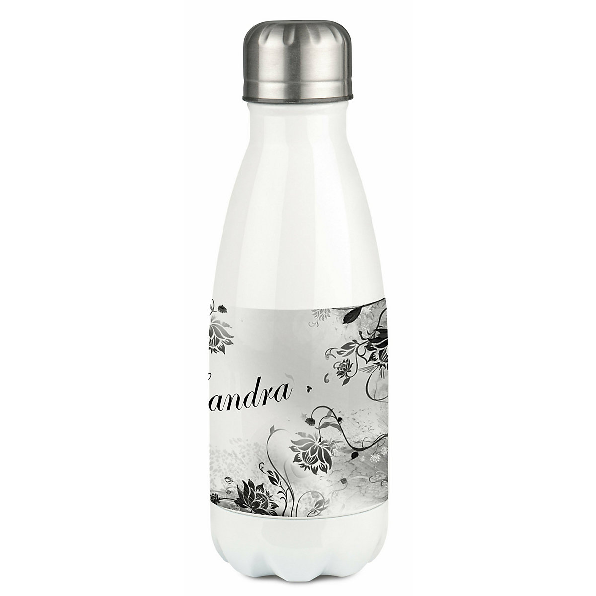 Edelstahl Kinder Thermoflasche / Trinkflasche bunt Blumenranke Farbe schwarz weiß Spülmaschinenfest, Auslaufsicher, Bruchfest, Doppelwandig, Für Heißgetränke geeignet, Mit Deckel, Isoliert
