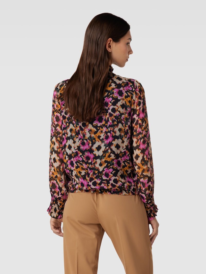 Bluse mit Allover-Muster und Smok-Details in pink