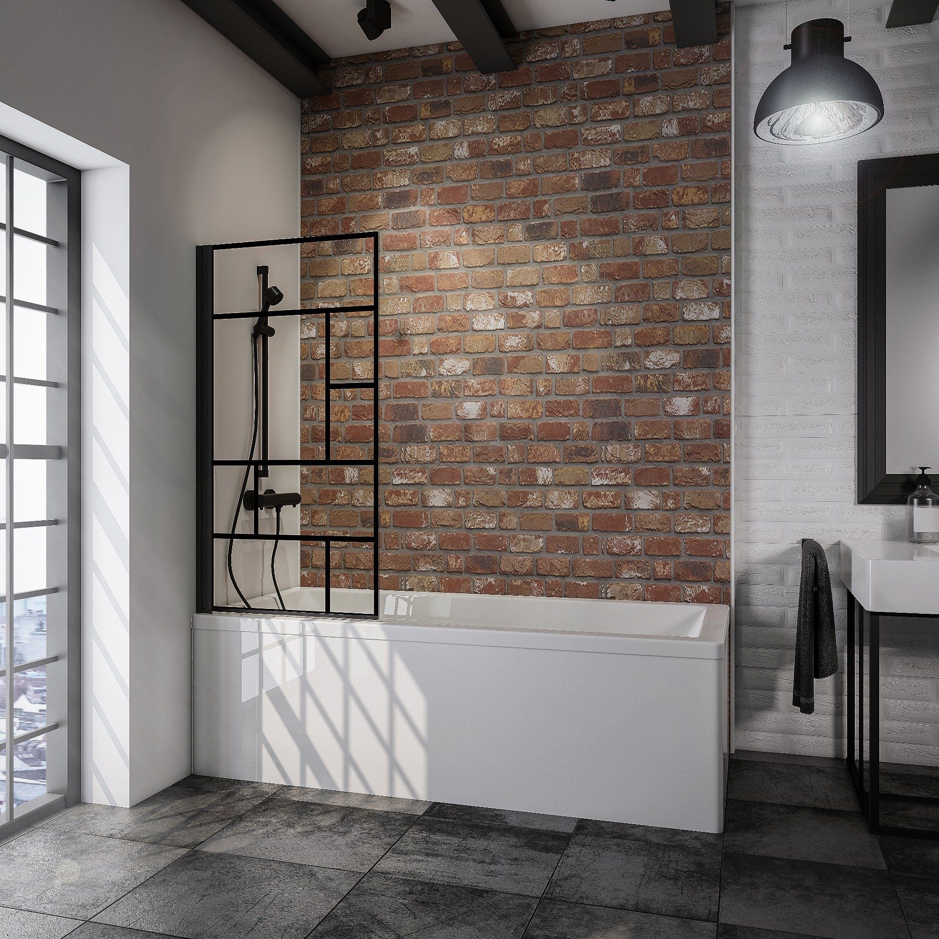 Schulte Badewannenaufsatz Black Style, 5 mm Sicherheitsglas, (1 tlg), BxH: 70 x 130 cm, Dekor Atelier 1, pendelbar